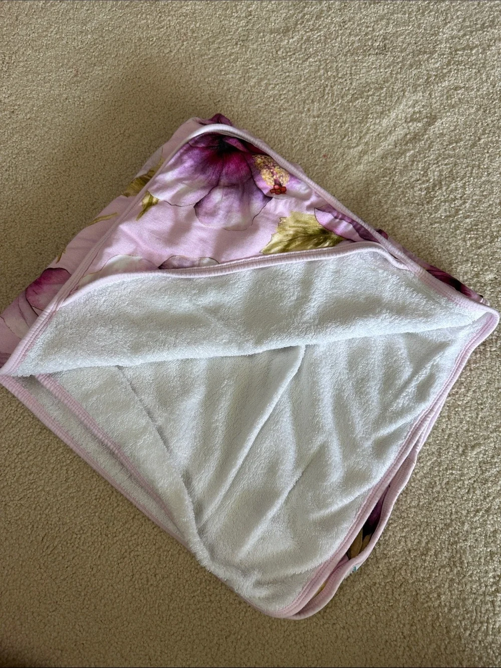 Floral Pink Hooded Towel - Soft White Lining